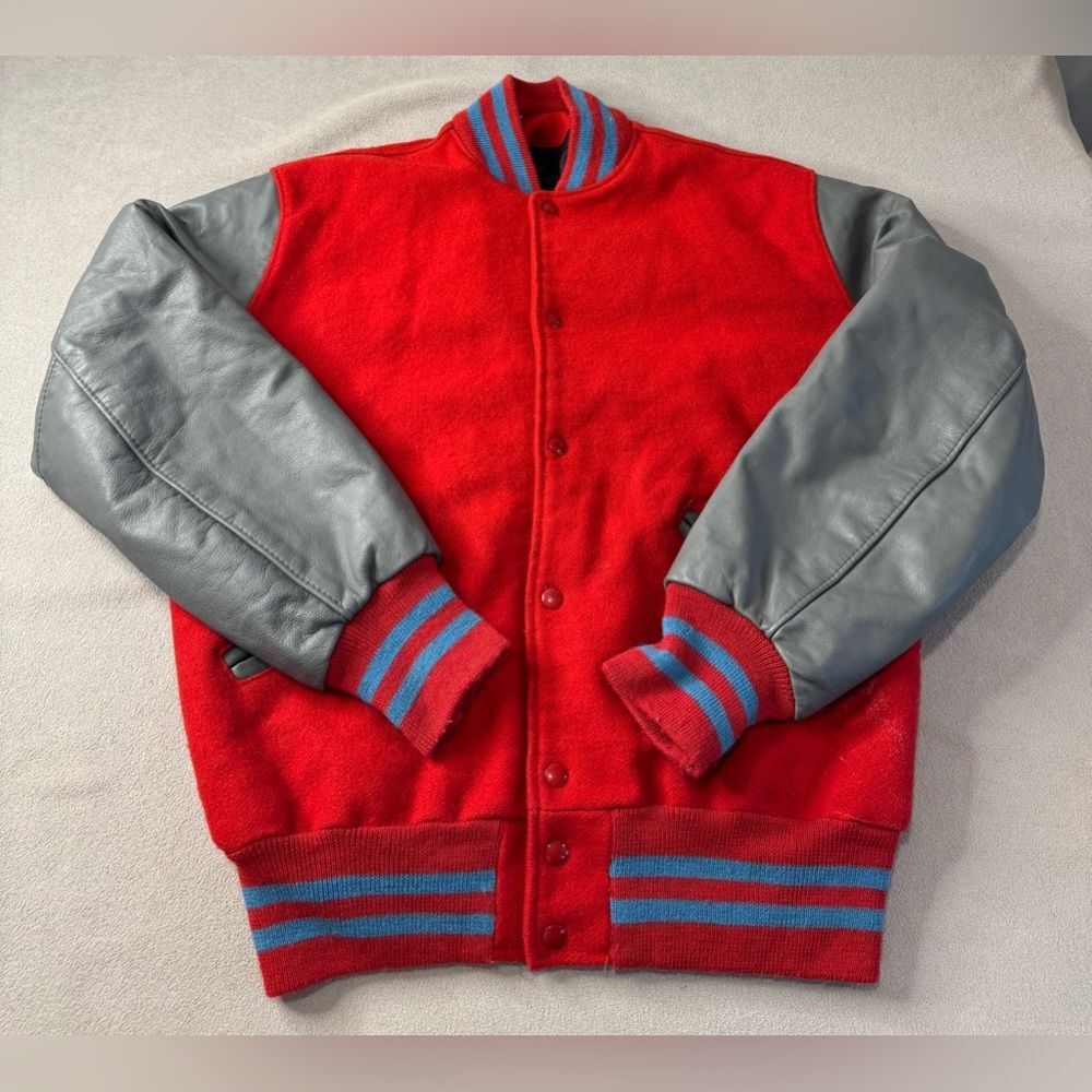 Vintage Delong  Red/gray Leather Jacket Size L  men’s